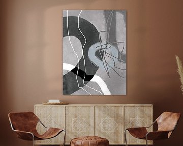Abstract geometric organic shapes and lines in pastel colors in blue and grey by Dina Dankers