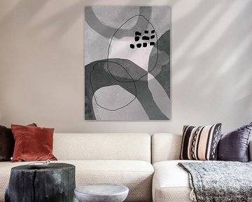 Abstract geometric organic shapes and lines in pastel colors in pink and grey by Dina Dankers