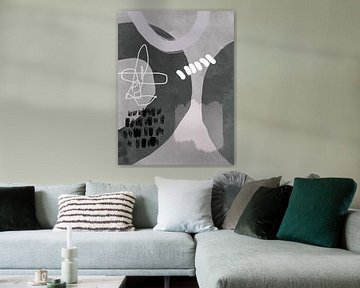 Abstract geometric organic shapes and lines in pastel colors in black, white and grey by Dina Dankers