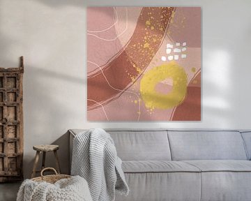 Abstracte organische geometrische vormen en lijnen in goud, roze en wit van Dina Dankers
