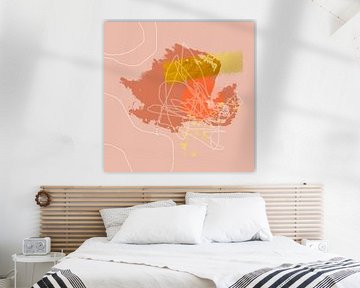 Abstracte organische geometrische vormen en lijnen in goud, roze, oranje en wit van Dina Dankers