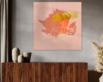 Abstracte organische geometrische vormen en lijnen in goud, roze, oranje en wit van Dina Dankers