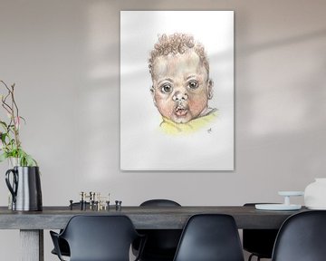 Baby mit Locken von Marian van der Veen-Niemeijer