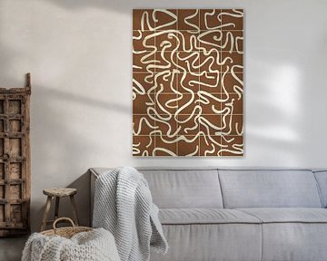 Modern and abstract lines on a tile pattern, brown - white by Mijke Konijn