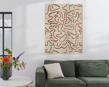 Modern en abstracte lijnen op een tegelpatroon, beige - bruin van Mijke Konijn