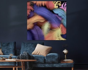 Ein weiches Bett aus Federn in Pastellfarben - Kunstdruck von Lily van Riemsdijk - Art Prints with Color