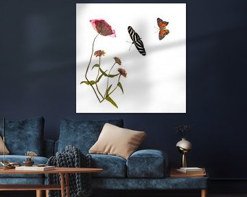 Poppy with butterflies by Anjo Kan