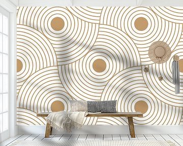 Abstract geometric illustration in  dark yellow ocher and white 2 by Dina Dankers