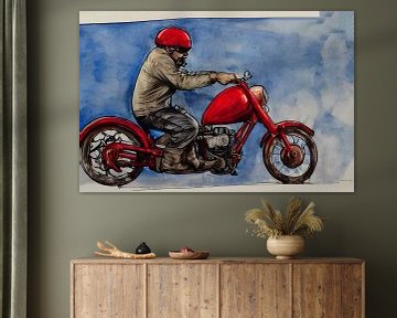 Oude man met rode helm op motor van renato daub