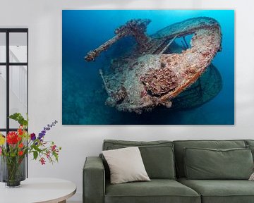 Stern of the shipwreck SS Thistlegorm with machine gun by Norbert Probst