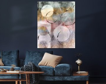 Moderne abstracte kunst in grijs , geel en roze van Dina Dankers