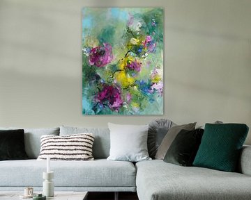 Wild Flowers - abstraktes farbenfrohes Gemälde mit Blumenimpressionen von Qeimoy