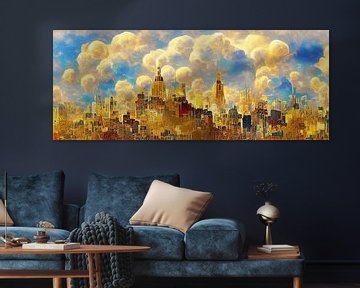 De skyline van New York in de stijl van Gustav Klimt van Whale & Sons