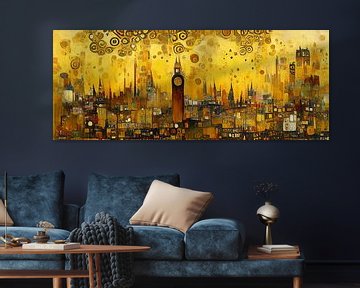 De skyline van Londen in de stijl van Gustav Klimt van Whale & Sons.
