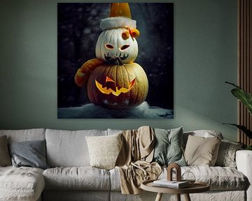 Halloween sneeuwman gemaakt van twee pompoenen van Edsard Keuning