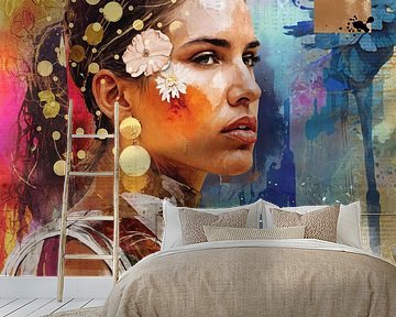 Mixed media portret in profiel