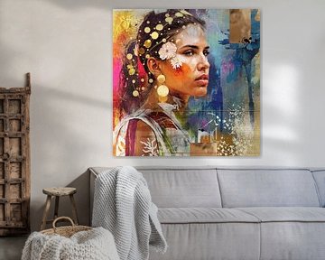 Mixed media portret in profiel van Arjen Roos