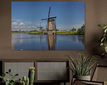 Beautiful views of the mills of the Kinderdijk Open Air Museum in Netherlands during Summer, Holland