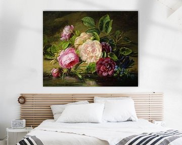 Adriana Johanna Haanen,Nature morte de roses au bord d'une rivière