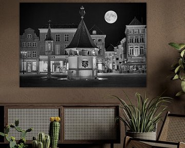 Den Bosch at full moon in black and white
