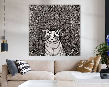 Zwart witte illustratie van een kat - figuratieve art print voor aan de muur van Lily van Riemsdijk - Art Prints with Color