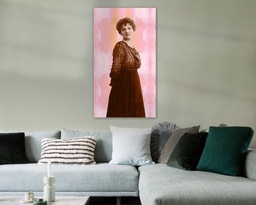 Vintage  portrait of a  woman in  pastel pink, sepia and yellow. Romantic style. by Dina Dankers