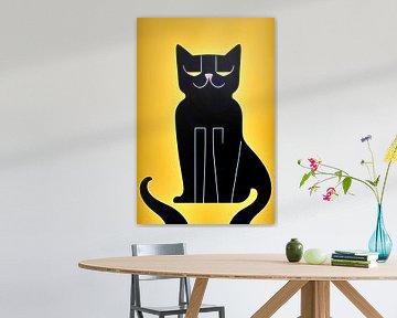 Zwarte kat met goud gele achtergrond - Art Deco Stijl illustratie van Lily van Riemsdijk - Art Prints with Color