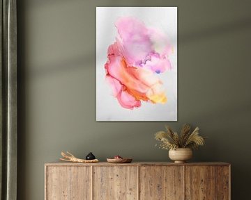 Aquarelle abstraite moderne et colorée en orange, rose et jaune. sur Studio Allee