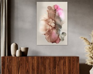 Kleurrijk, modern abstract aquarel in roze en bruintinten van Studio Allee