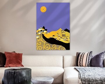 Mountain landscape - Klimt inspired on lavender by Mad Dog Art