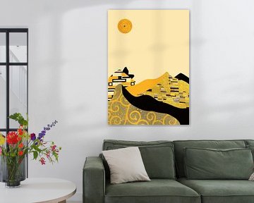 Berglandschap - Klimt geïnspireerd op beige van Mad Dog Art