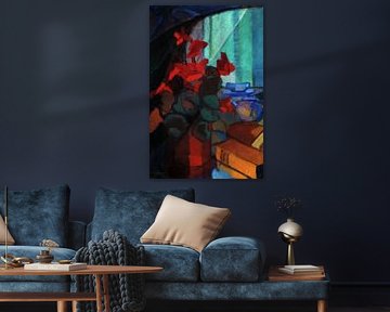 Alvar Cawen,Nature morte avec un cyclamen rouge