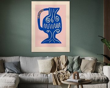 Vase ou cruche à eau bleu avec dessin au trait