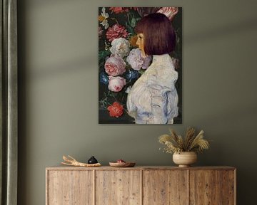 Portret Helene Klimt, Gustav Klimt-vlinder en bloemen van Digital Art Studio