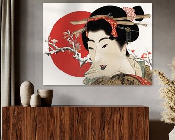 Japanese Woman and Plum Blossom van Marja van den Hurk