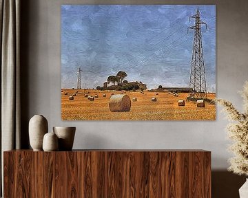 Italian Farmhouse With Pylons and Straw Bales by Dorothy Berry-Lound