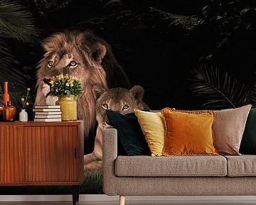 lion family with 1 cub