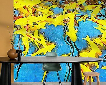 Mosaik mit blauem und gelbem Fisch-Muster