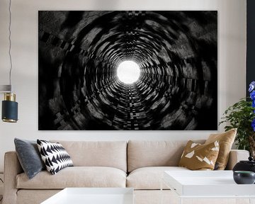 Abstract round tunnel with bright light at the end by Besa Art