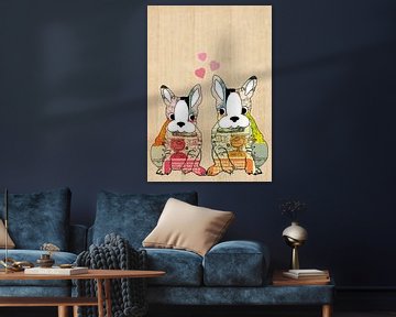 Cute boston terrier dogs in Love collage