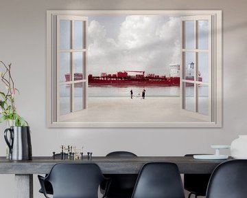 Schiff auf der Westerschelde vom Fenster aus gesehen (3D) von Fotografie Jeronimo