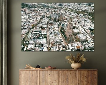 Peperbus Kirchturm kalten Morgen Drohne Blick in die Stadt Zwolle von Sjoerd van der Wal Fotografie