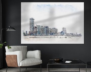 Skyline von Vlissingen und Promenade (Aquarell)