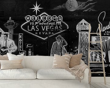 Las Vegas Graffiti Vintage Zwart/Wit Panorama van Martin Van der Pluym