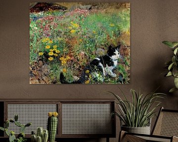 Bruno Liljefors, Chat sur une prairie fleurie, peint en 1887