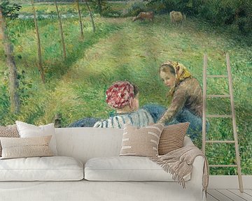 Camille Pissarro,Jonge boerenmeisjes rusten in de velden in de b