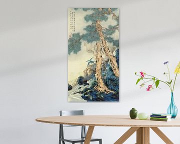 Chinese Art Prints,Twee dennenbomen naast de beek