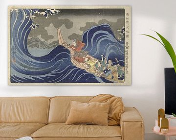 Nichiren veegt de golven bij Kakuda tijdens zijn ballingschap naar Sado, Utagawa Kuniyoshi