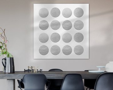 Abstract geometric shapes in silver on white by Dina Dankers