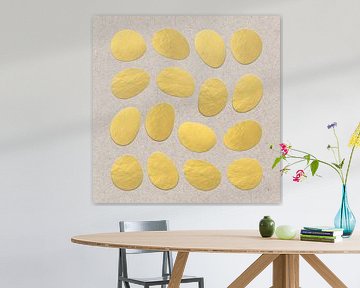 Abstract geometric oval shapes in gold on beige by Dina Dankers